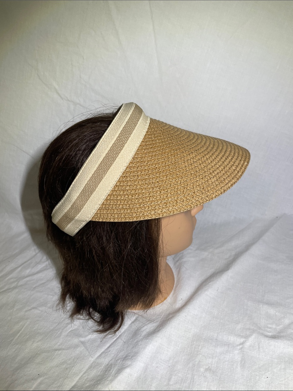 Woven Straw Visor with Cream Stripe Headband
